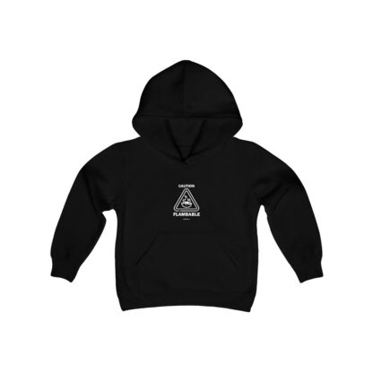 CAUTION FLAMBABLE Youth Heavy Blend Hooded Sweatshirt - Image 3