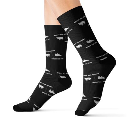 PARTY ALL NIGHT SHEEP ALL DAY Sublimation Socks - Image 5