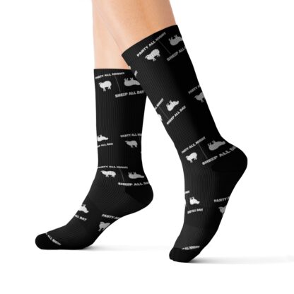 PARTY ALL NIGHT SHEEP ALL DAY Sublimation Socks - Image 9