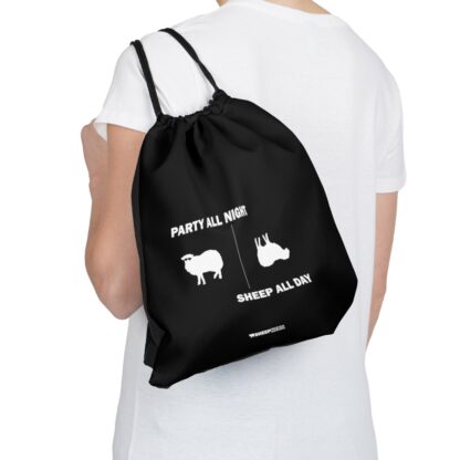 PARTY ALL NIGHT SHEEP ALL DAY Outdoor Drawstring Bag